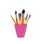 Pencils, brushes, in jar colorful vector illustration