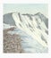 Pencils drawing mountain landscape: snow-capped mountains, mountain range, crayons