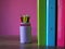 Pencils and folder binders on a desk colorful