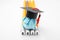 Pencils with QUIZ inscription. Paper education figure with graduation cap