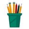 Pencils with rubbers on top in glass cup vector illustration