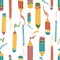 Pencils with scribbles seamless pattern. Hand drawn crayons collection. Colorful elements. Kids style drawing pencil.