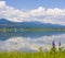 Pend Oreille River Reflection of Clouds, Selkirk Mountains and Western Lupine