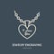 Pendant on chain jewelry illustration. Flat line icon for engraving service, jewellery store logo. Engraved jewels