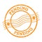 PENDING, text written on orange postal stamp