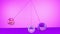 Pendulum back and forth movement of spheres on a glassy colorful background