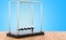 Pendulum, Newtons cradle on the wooden table, 3D rendering