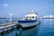 Penghu, Taiwan - April 30, 2018: Beautiful landscape. Ship near Chimei Island with beautiful blue sky and white cloud in penghu ,