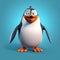 Penguin 3d Wallpaper On Blue Background With Photorealistic Rendering