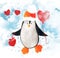Penguin animal in hat and heart