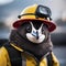A penguin as a firefighter, suited up and ready to tackle a tiny blaze3
