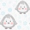 Penguin baby winter seamless pattern. Cute animal in snowy forest christmas print.