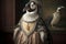 Penguin in baroque dress, concept of Animal fashion, created with Generative AI technology