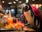 Penguin bartender pours drinks at mini bar