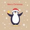 Penguin bell Merry christmas card cartoon vector