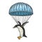 Penguin bird fly on parachute color sketch vector
