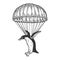 Penguin bird fly with parachute sketch vector