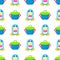 Penguin in Bowtie and Toy Pot Seamless Pattern