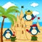 Penguin built sand castle