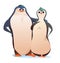 Penguin cartoon. An adult confident strong man and Beauty bird girl. Cheerful funny person. Koik style. Isolated on