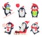 Penguin characters. Cartoon winter illustrations of wildlife animals in various action pose vector mascot design