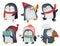 Penguin . Christmas theme . Watercolor paint cartoon characters . Isolated . Set 1 of 4 . illustration