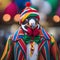 A penguin in a colorful clown outfit, ready to entertain at the circus4