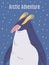 Penguin with crest, Rockhopper, Royal penguin, flightless seabirds of Antarctica, Arctic adventure vector poster