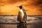 Penguin design standing in front of landscape in yellow