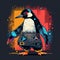 Penguin dj on party Generative AI. Not based on any actual scene