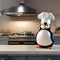 A penguin dressed as a chef, expertly flipping pancakes in a tiny kitchen4