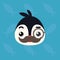 Penguin emotional head. Vector illustration of cute arctic bird shows intelligent emotion. Mister with monocle emoji