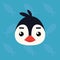 Penguin emotional head. Vector illustration of cute arctic bird shows neutral emotion. Poker face emoji. Smiley icon
