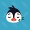 Penguin emotional head. Vector illustration of cute arctic bird shows relax emotion. Sleeping emoji. Smiley icon. Print