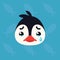 Penguin emotional head. Vector illustration of cute arctic bird shows unhappy emotion. Crying emoji. Smiley icon. Print