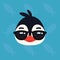 Penguin emotional head. Vector illustration of cute arctic bird in sunglasses shows emotion. Cool emoji. Smiley icon