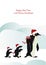 Penguin family walks with gifts for the new year holiday