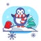 Penguin and fir tree on white isolated backdrop