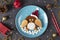 Penguin form pancake with raspberry for breakfast - fun food idea for kids