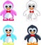 Penguin four characters in vector color cartoon friends