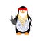 Penguin Gangsta mafia isolated. Angry seabird bully member of gang of street criminals. Tattoos and weapons, gold chain and gun
