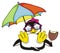 Penguin girl lying under an umbrella