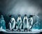 Penguin group on melting iceberg, global warming. Generative AI