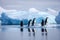 Penguin group on melting iceberg, global warming. Generative AI