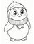 penguin in a hat coloring page for winter and christmas for kids