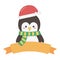 Penguin with hat and scarf ribbon celebration merry christmas