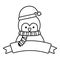 Penguin with hat and scarf ribbon celebration merry christmas line style