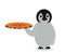 Penguin holding pizza food in hand smells good taste awesome