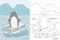 Penguin on Ice floe Coloring Page Template Vector