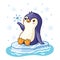 Penguin on an ice floe floats on the sea.